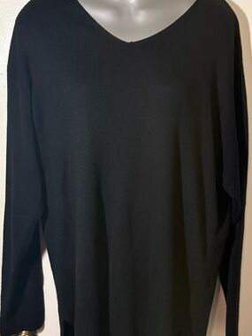 Hunt Club Vintage XL Black Wool Blend V-Neck Knit Sweater Dress 32”